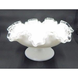 Fenton Silver Crest Milk Glass Ruffled Pedestal Compote Candy Dish Bowl